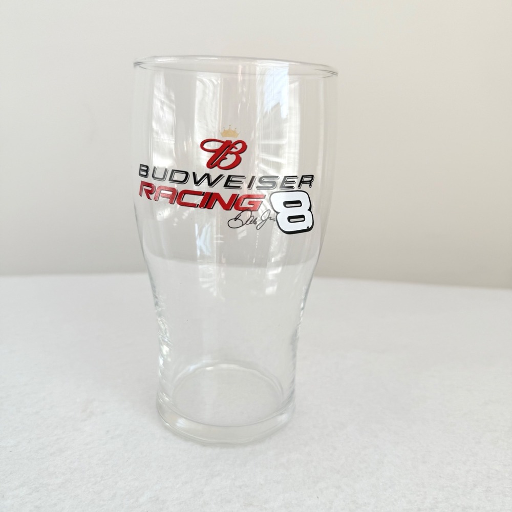 Budweiser Racing Pint Glass Dale Earnhardt Jr 8 Clear NASCAR Barware 16oz